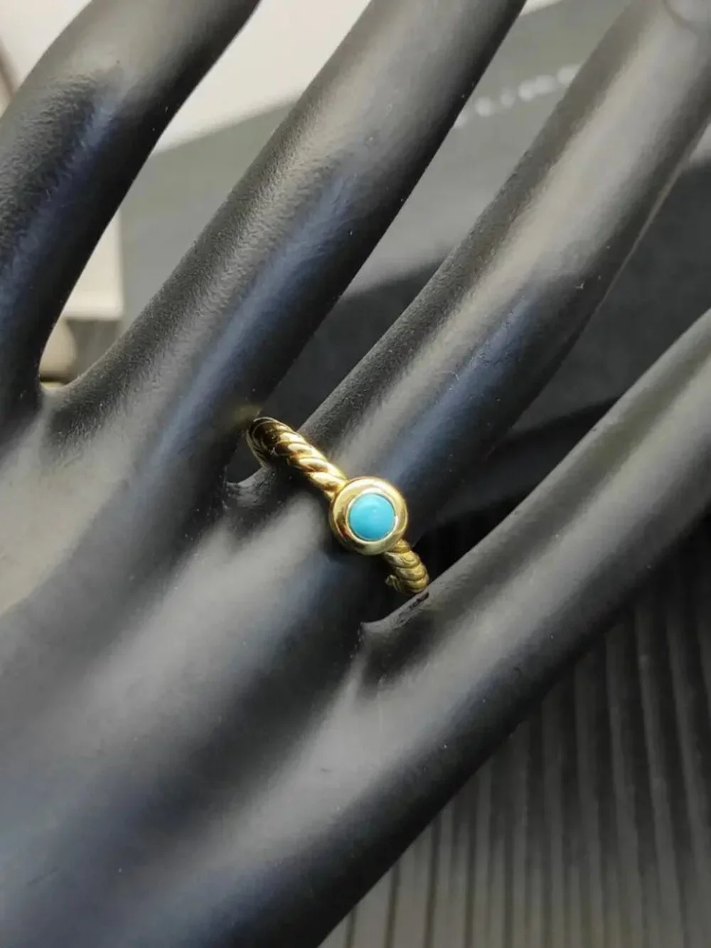 David Yurman Small Gold Cable Green Stone Ring